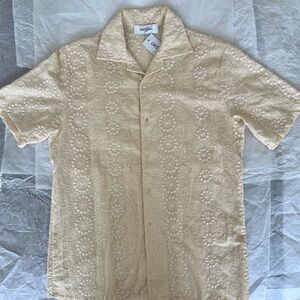 Designer Men’s  Light Tan Floral Embroidered Shirt